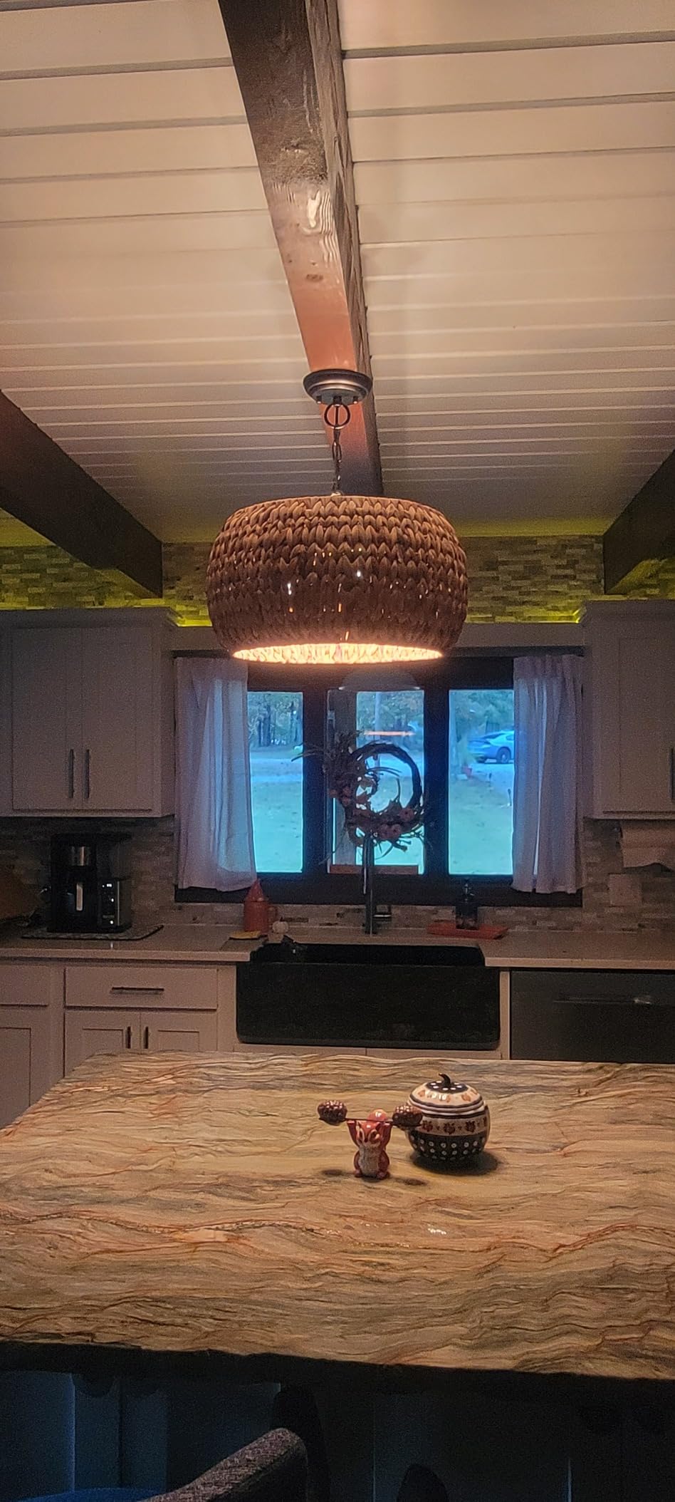 Rattan Farmhouse Chandelier Light Fixtures, 5-Lights Boho Large Pendant Light,Hand Woven Chandeliers for Dining Room with Fabric Shade,Rustic Chandeliers Hanging Light Fixtures for Kitchen Island customer photo 2
