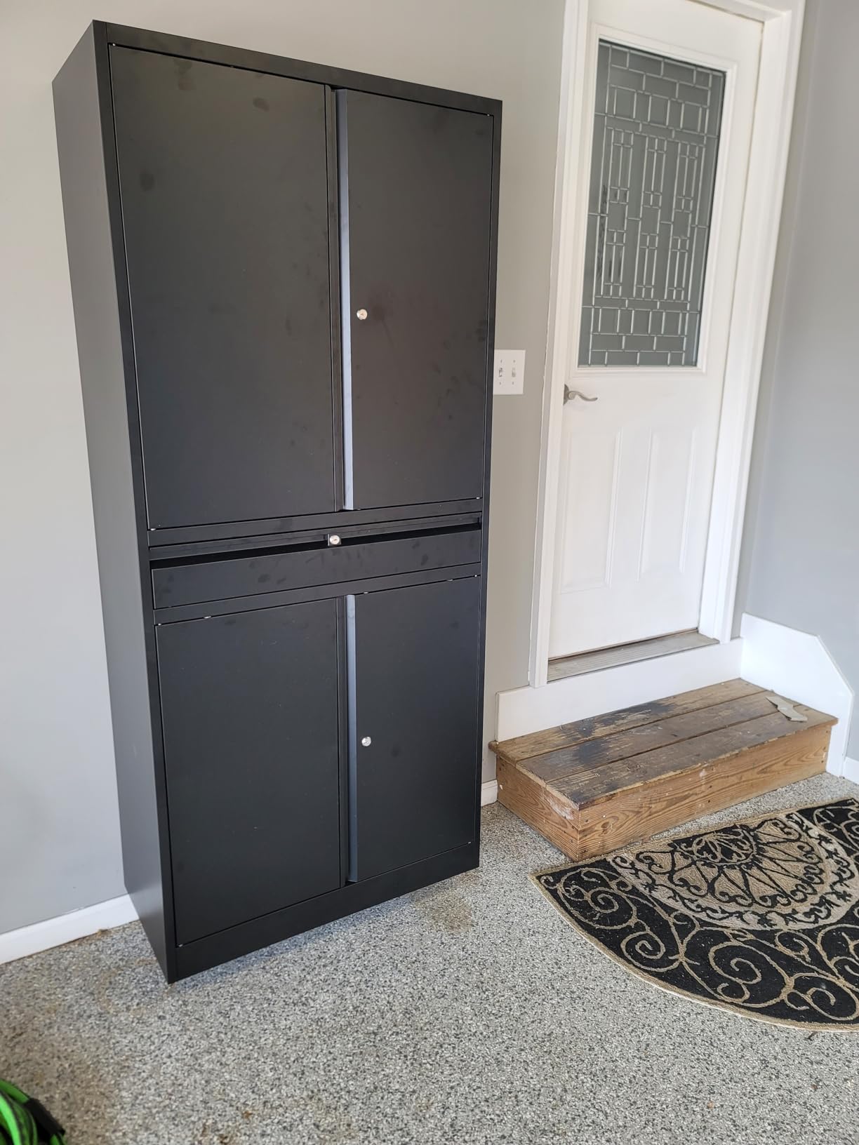 Letaya Metal Garage Storage Cabinet with Drawer,4 Door Tool Cabinet with Lock-2 Adjustable Shelves for Garage Home Office Utility Room (Black) customer photo 1