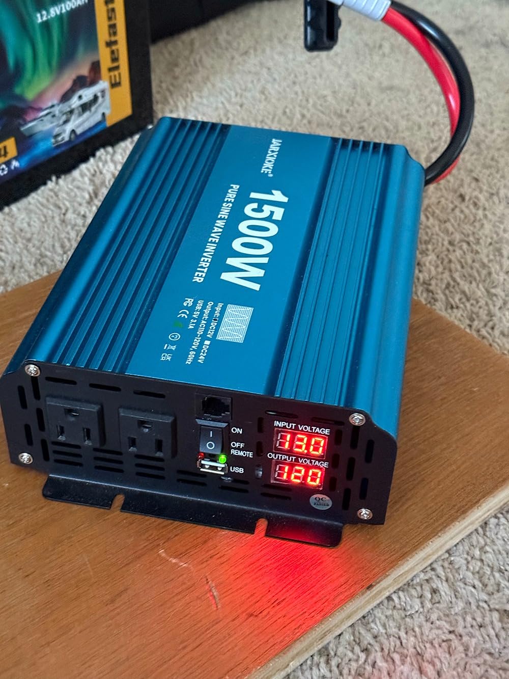 2000 Watt Pure Sine Wave Power Inverter, 12V DC to 110 Vdc to 120 Vdc, for Home, RV and Off-Grid Solar Systems, with 2 AC Outlets and USB Port, LCD Display, with Remote Control customer photo 1