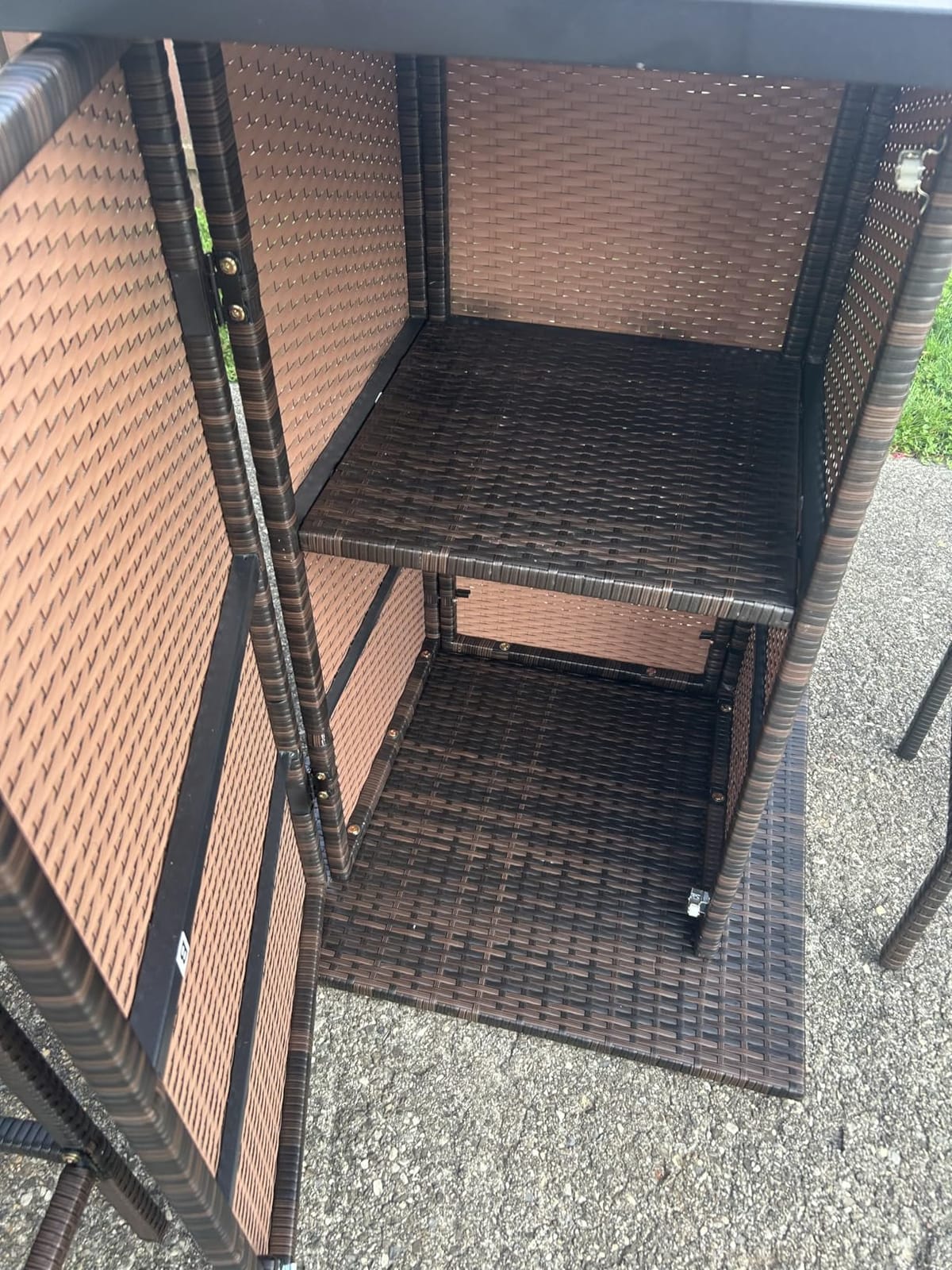 Tangkula 5 Piece Outdoor Rattan Bar Set, Patio Bar Furniture with 4 Cushions Stools and Smooth Top Table with Hidden Storage Shelf, Outdoor Conversation Set for Poolside, Backyard, Lawn (Grey-White) customer photo 1