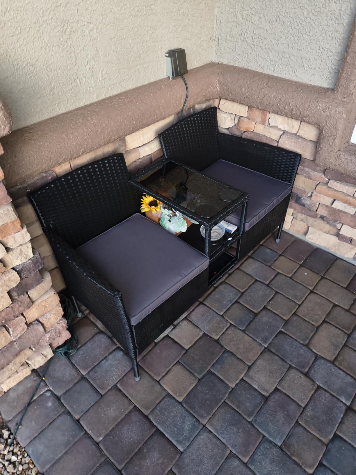 Flamaker Outdoor Furniture Patio Loveseat Wicker 2-Seat Porch Chairs Beige customer photo 1