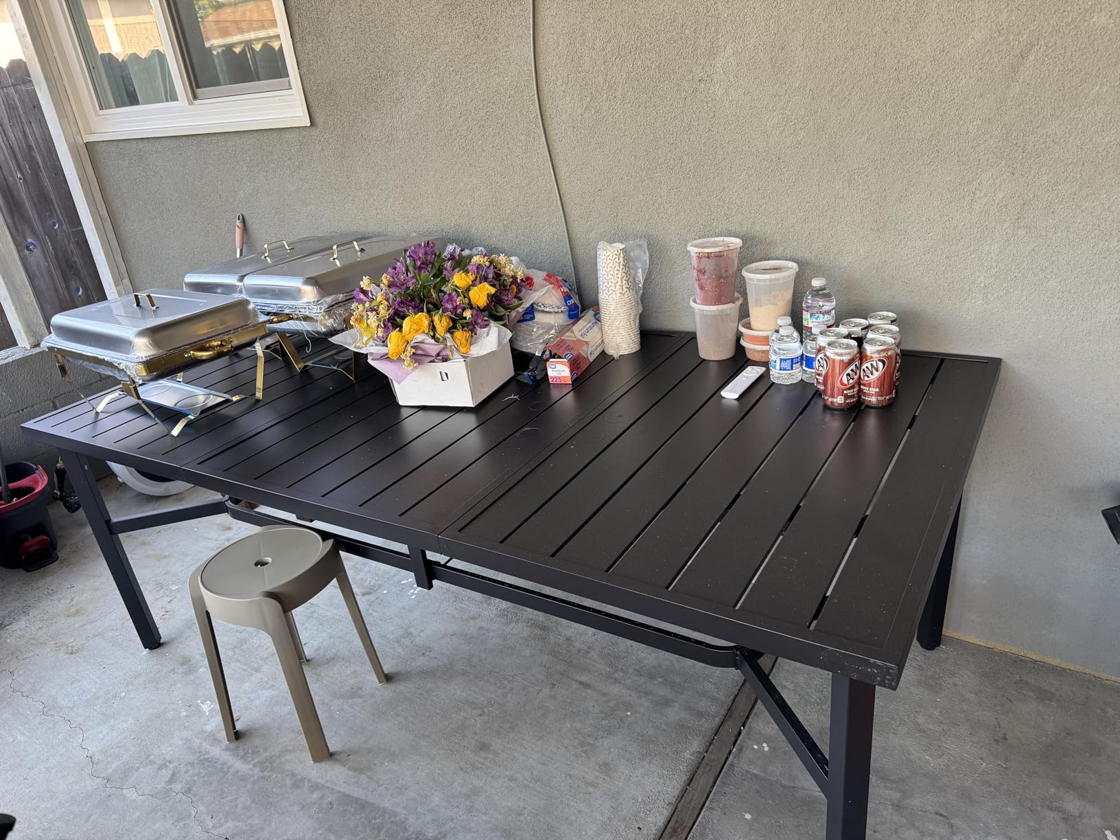 MIXPATIO Outdoor Dining Table for 8, Black Metal Table w/Umbrella Hole customer photo 2