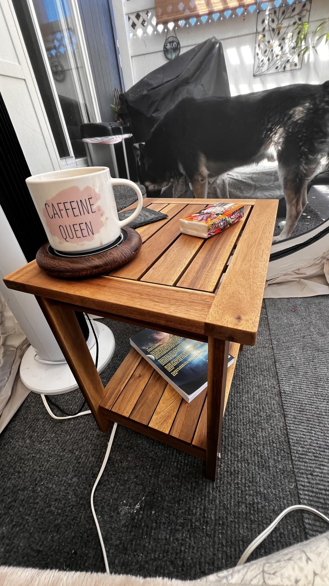 Acacia Wood Adirondack Side Table, 2-Tier Outdoor End Table - Honey Oak customer photo 1