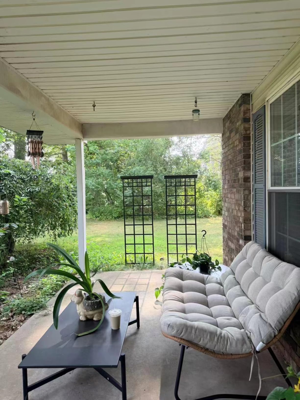 Outdoor Loveseat, Boho Rattan Patio Couch with Soft Cushion (Beige) customer photo 1