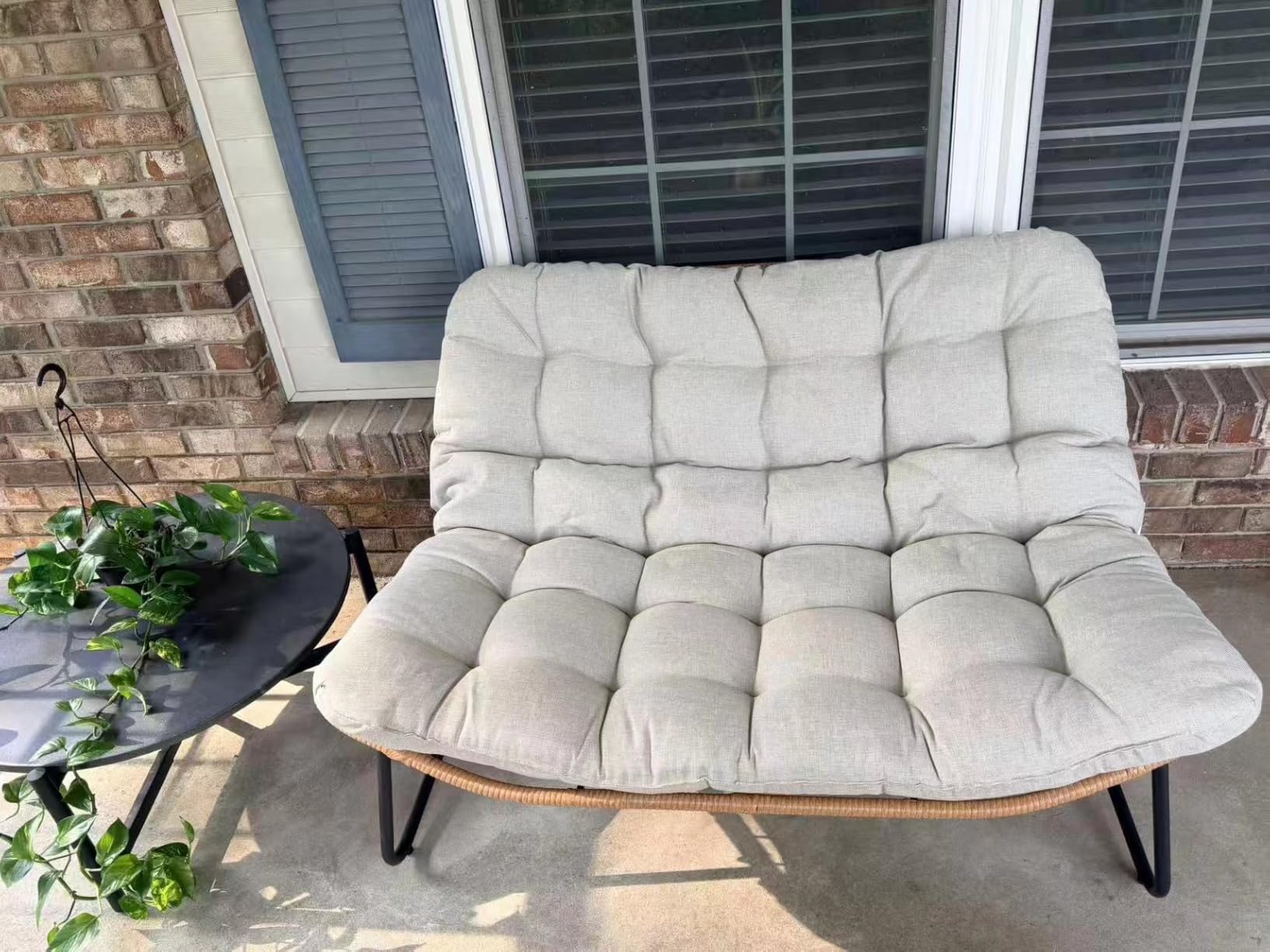 Outdoor Loveseat, Boho Rattan Patio Couch with Soft Cushion (Beige) customer photo 2