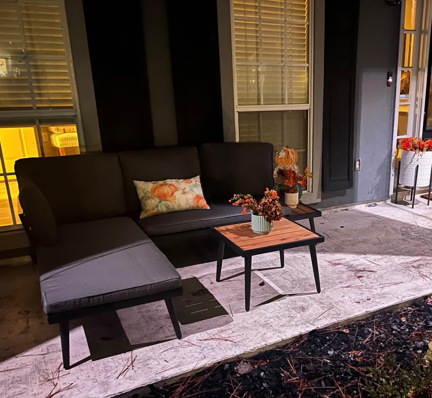 Devoko L-Shaped Small Sectional Outdoor Coach wtih Acacia Wood,Gray customer photo 2