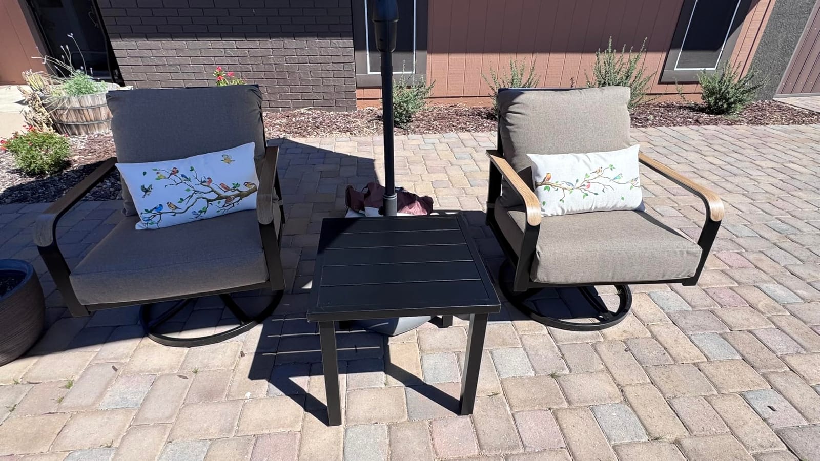 3 Piece Outdoor Bistro Set, Swivel Rocking Chairs with 6 inch Thick Cushion customer photo 2