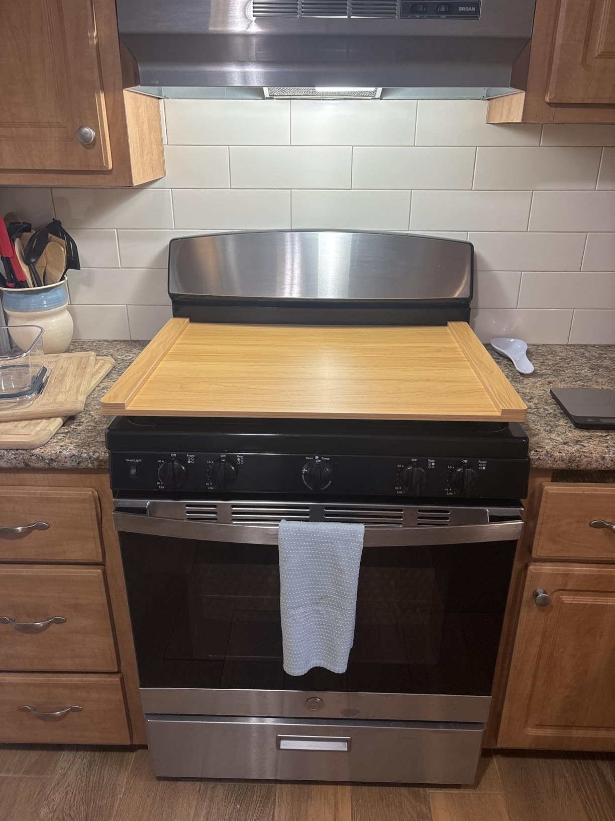 Noodle Board Stove Cover Wood (Ready to Use), Stove Top Covers for Electric Stove, Gas Stove, Wooden Decorative Rustic Kitchen Serving Tray, for Range Stovetop, Cooktop, 30'' * 22'', Brown customer photo 2