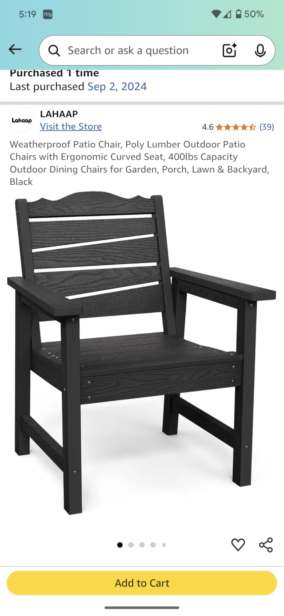 Weatherproof Patio Chair, Poly Lumber Outdoor Patio Chairs with Ergonomic Curved Seat, 400lbs Capacity Outdoor Dining Chairs for Garden, Porch, Lawn & Backyard, White customer photo 2
