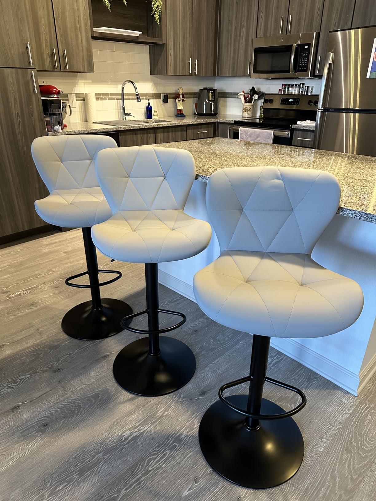 Bar Stools Set of 2,Adjustable Swivel Barstools, Faux Leather Bar Chairs,Upholstered Counter Height with High Backrest for Kitchen Island, Black customer photo 1