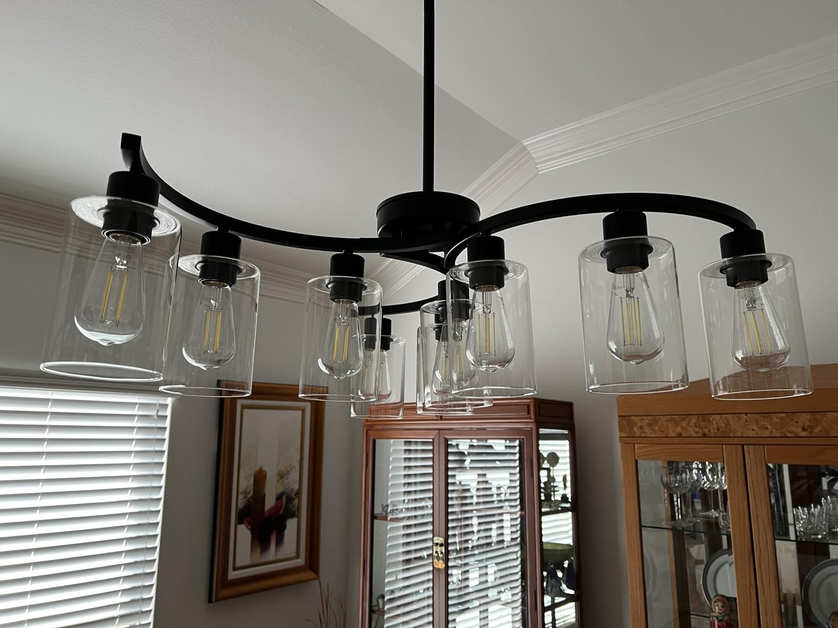 CNRATYE 6-Light Brushed Nickel Chandeliers for Dining Room Light Fixtures Over Table, Adjustable Height Hanging Industrial Pendant Lighting for Kitchen Island Bedroom, Clear Glass Shade customer photo 2