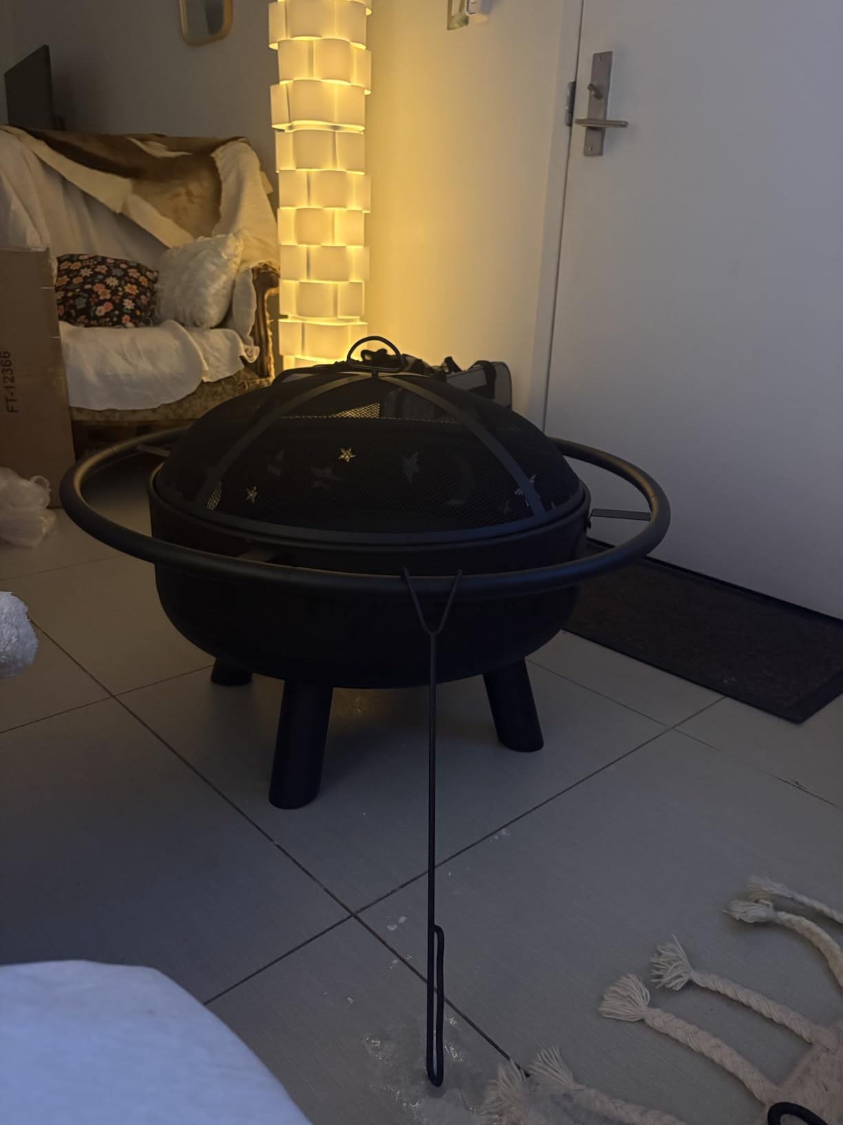 32 Inch Round Fire Pit with Mesh Cover, Fire Poker, Star and Moon Design, Metal Wood Burning Outdoor Firepit for Patio, Backyard, Garden, Bonfire Party,Perfect for Christmas, Thanksgiving, Halloween customer photo 2