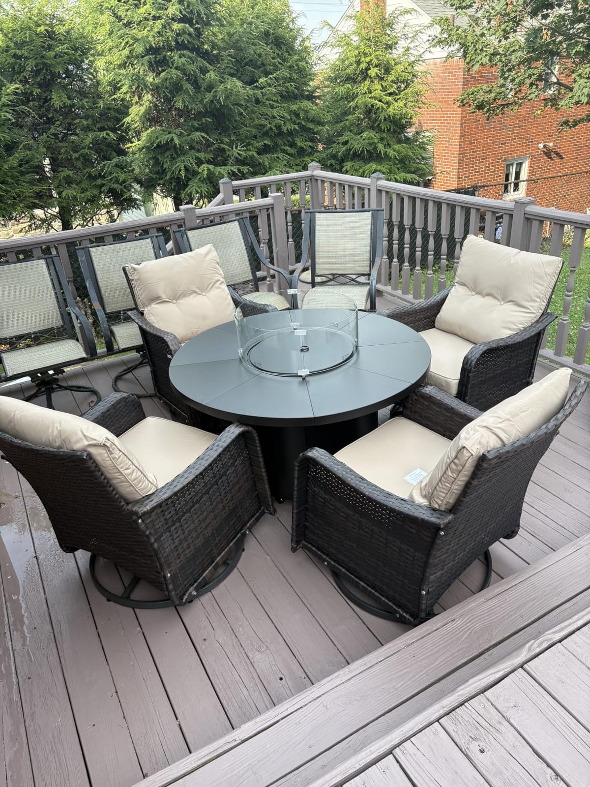 ALAULM Outdoor Swivel Rocking Chairs Set of 2 with 4”Thick Cushions and High Back, Wicker Patio Chairs w/Side Table for Patio, Porch, Poolside, Deck, Backyard, Garden-Grey customer photo 2