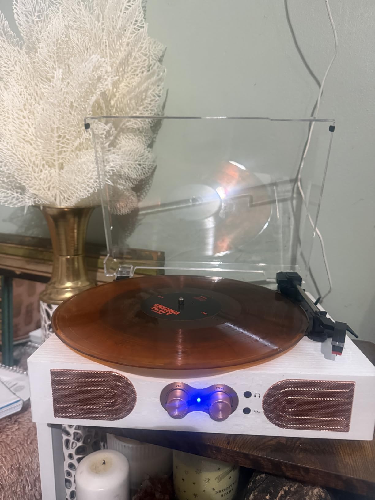 Vinyl Record Player with Stereo Speakers, Bluetooth in & Bass Control, Pink customer photo 2