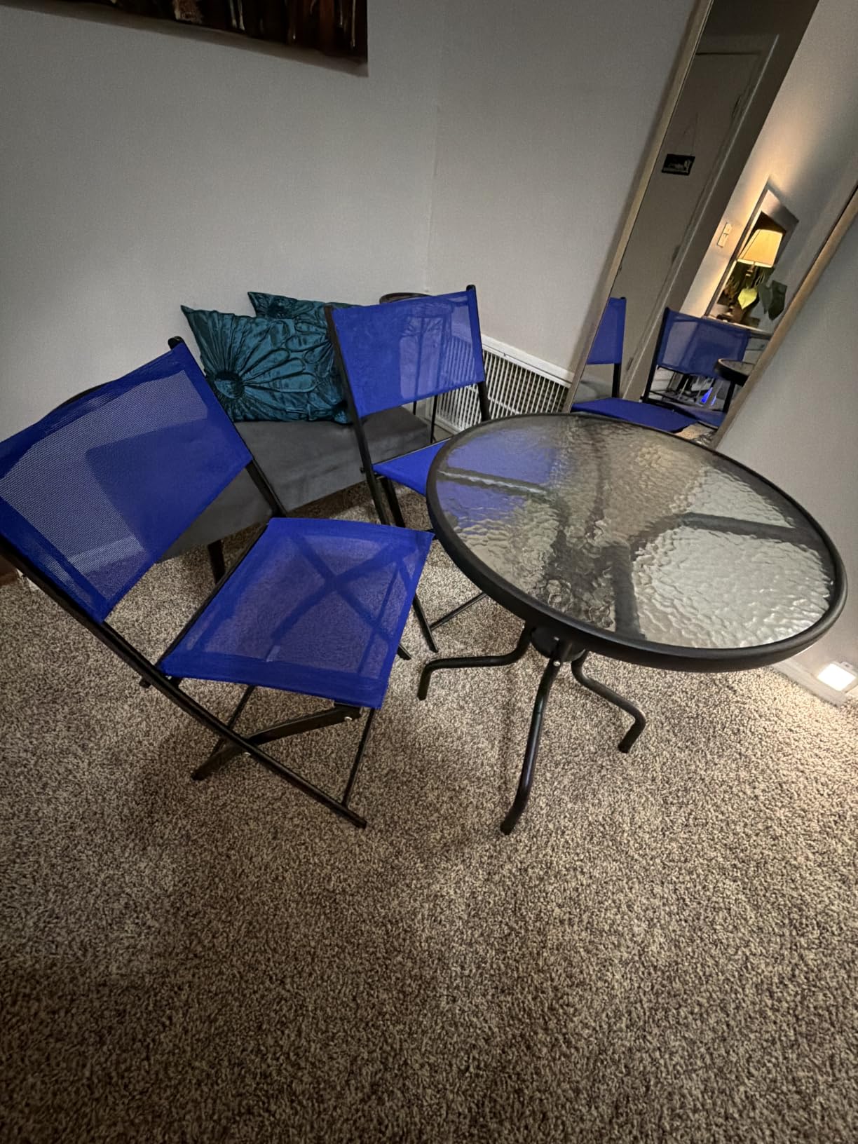 Best Choice Products 3-Piece Patio Bistro Dining Furniture Set w/Textured Glass Tabletop, 2 Steel Folding Chairs, Polyester Fabric - Burgundy customer photo 1