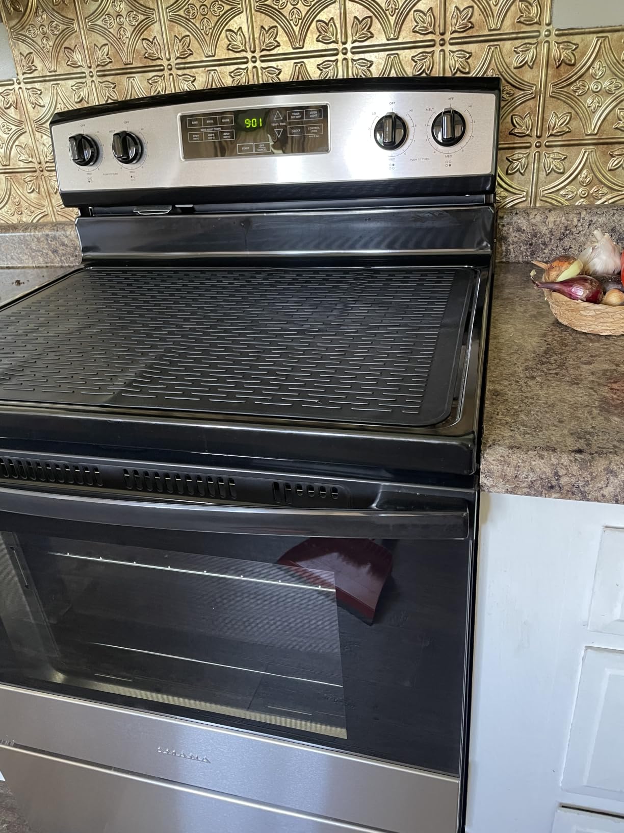 Stove Top Cover for Electric Stove- Range Covers for Electric Stove,Silicone XXL Dish Drying Mat, Glass Cooktop Covers, Flat RV Range top Mats (Black, 28