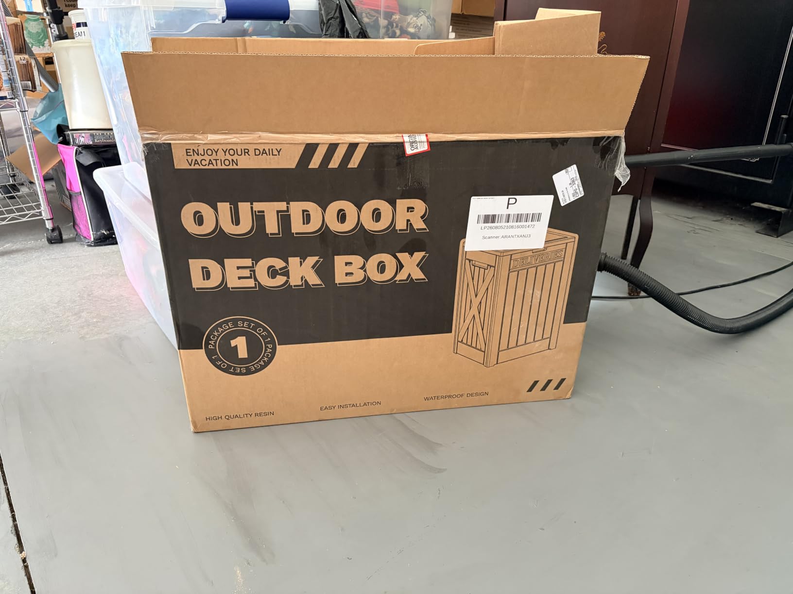 Greesum 230 Gallon HDPE Outdoor Storage Box with Removable Dividers, Weatherproof Oversized Deck Box for Patio, Garage, Garden, Black customer photo 2