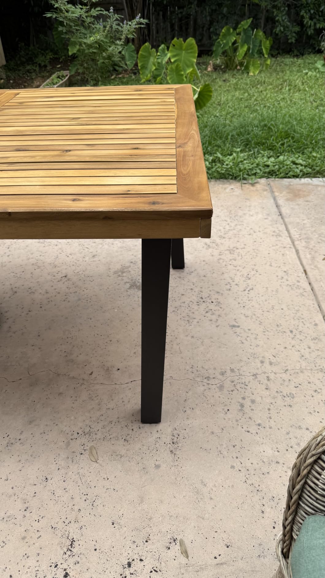 RELAX4LIFE Patio Outdoor Dining Table for 8, 79’’ x 39.5’’ Acacia Wood Rectangular Table w/Slatted Top, Umbrella Hole & Metal Legs, Indoor Outdoor Picnic Bistro Table, 8-Person Patio Dining Table customer photo 2