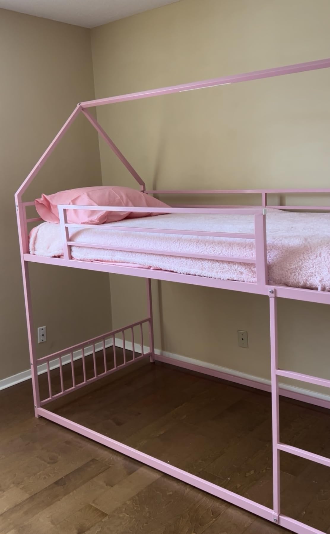LIKIMIO Bunk Bed Twin Over Twin, House Bunk Bed Frame with Ladder, White customer photo 1