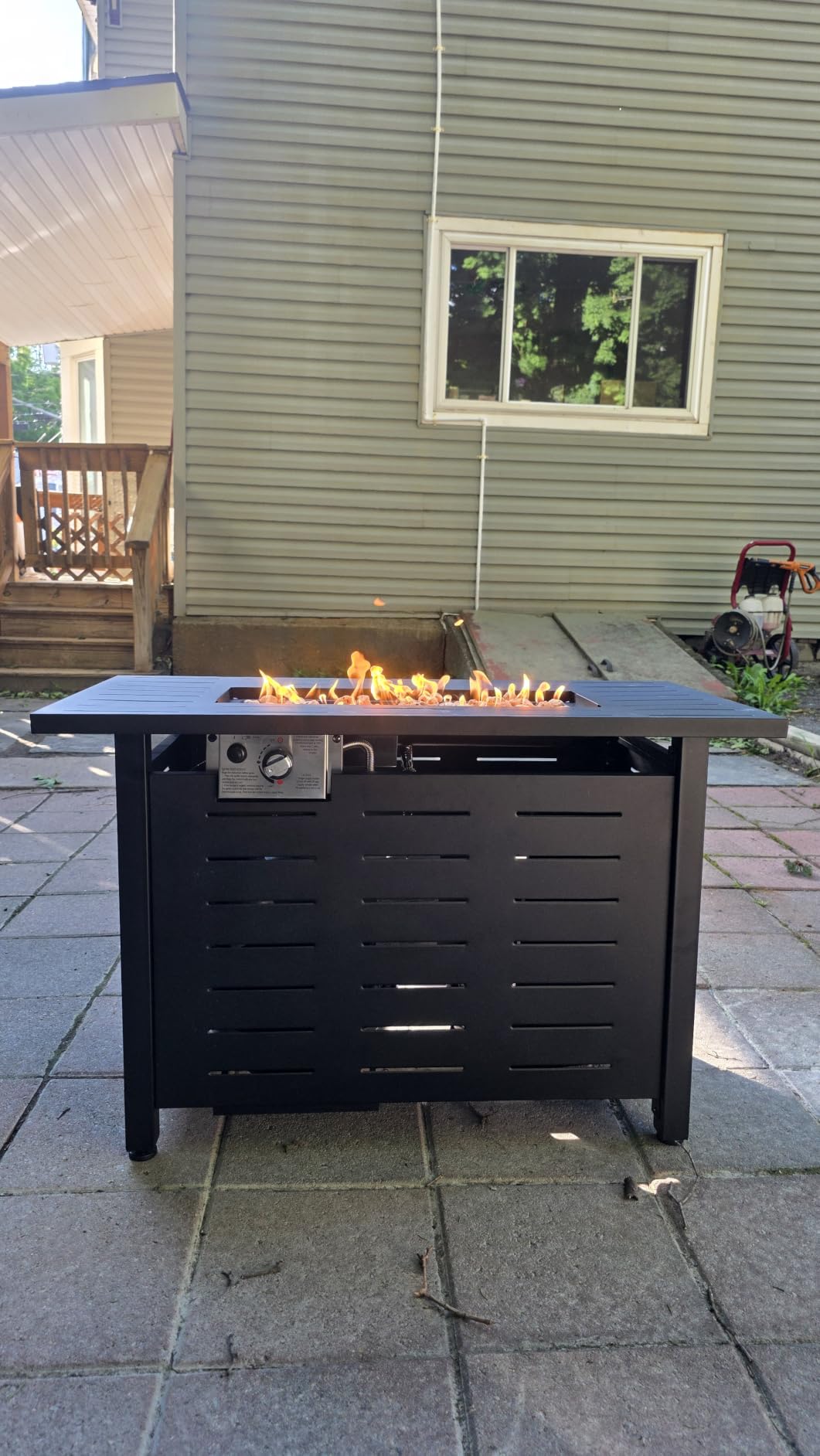 Aoxun 41 Inch Propane Fire Pit Table–50,000 BTU Gas Outdoor Fire Pit Table with Removable Lid & Lava Rocks, Rectangle Firepit Table for Outside, Patio, Deck, Backyard, Black customer photo 1