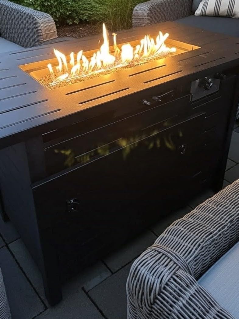 Aoxun 41 Inch Propane Fire Pit Table–50,000 BTU Gas Outdoor Fire Pit Table with Removable Lid & Lava Rocks, Rectangle Firepit Table for Outside, Patio, Deck, Backyard, Black customer photo 2