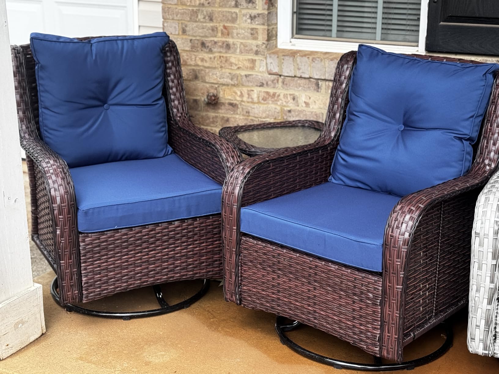 Wumiokio Patio Furniture Sets, 3 Pieces Wicker Outdoor Furniture - 360 Degree Swivel Rocking Chairs and Rattan Side Table for Garden,Porch,Backyard (Brown Wicker/Beige Cushion, 3PCS - Swivel Chairs) customer photo 2