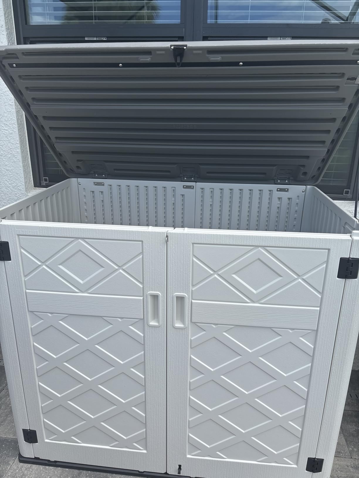 KINYING Outdoor Storage Shed,57 Cu.ft Vertical Outdoor Storage Cabinet Waterproof, Outdoor Resin Tool Shed for Patio Furniture, Garden Tools, Pool Accessories, Lawn Mower(Black Color) customer photo 2