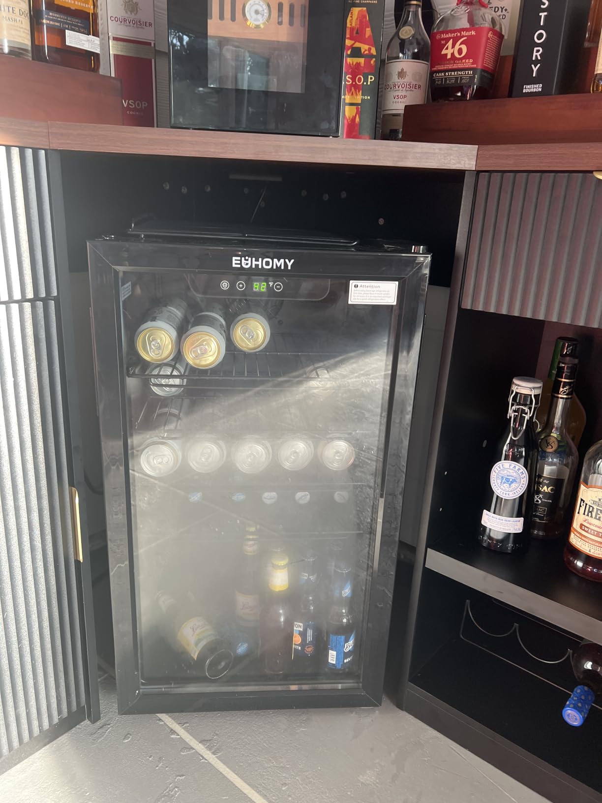 EUHOMY 130 Can Mini Fridge, Beverage Refrigerator with Glass Door, Black customer photo 2