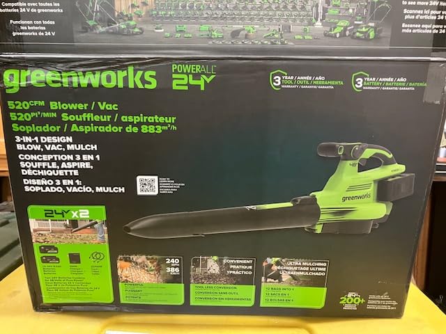 Greenworks 48V (24V x 2) 520CFM Leaf Blower/Vacuum, (2) 6.0 Ah Batteries customer photo 2