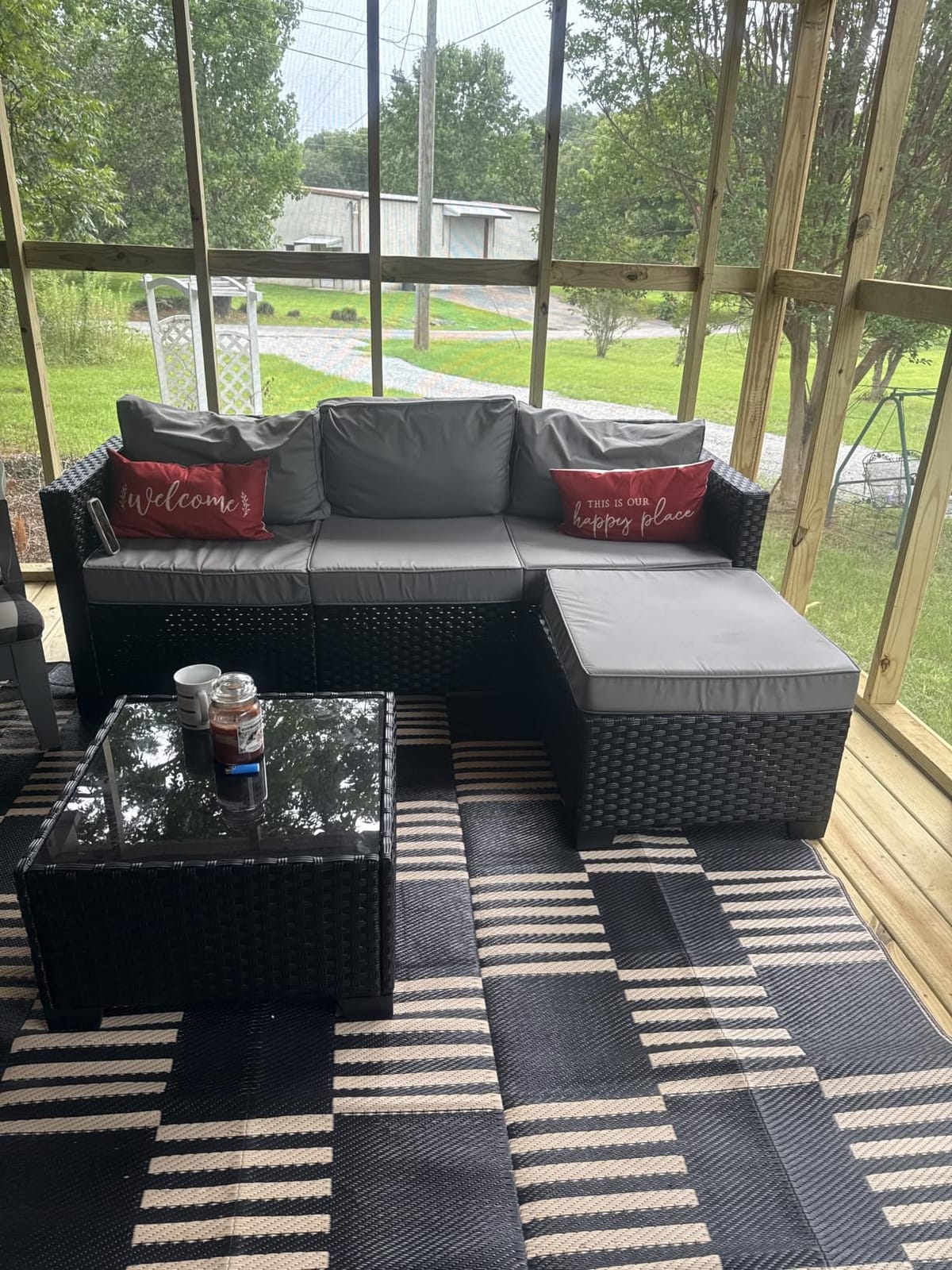 Oasishine Wicker Patio Furniture Patio Couch 3 Pieces Outdoor Sectional with Ottoman and Outdoor Glass Table Weathering Anti-Slip Cushions Furniture Covers, Light Grey customer photo 2
