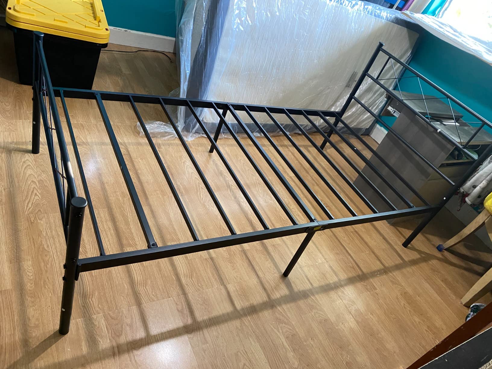 VECELO Bunk Bed Twin Over Twin, Metal Bunkbeds with Ladder and Full-Length Guardrail, No Box Spring Needed, Space Saving, Noise Free, Light Pink customer photo 1
